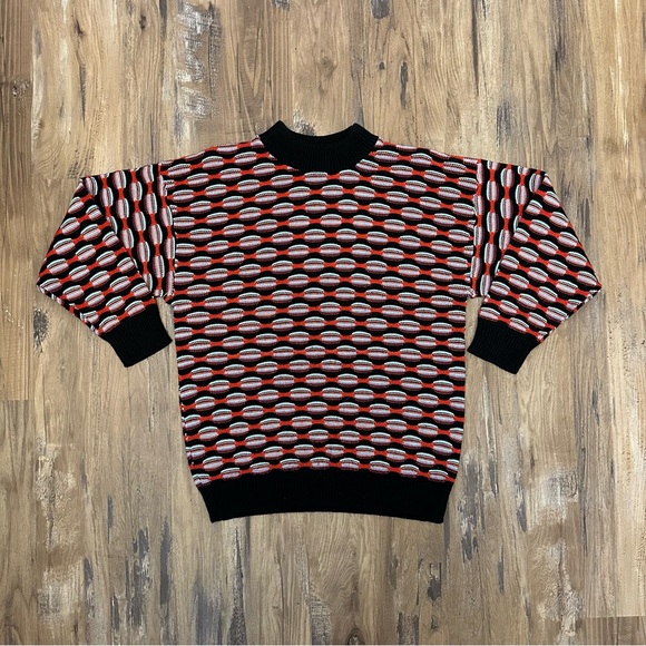 VTG 80s 90s Retro Red & Black Textured Knitted Sweater - Picture 3 of 9